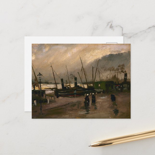 Amsterdam Fishermen's Harbor Storm by Vincent Gogh Postcard (Front/Back In Situ)