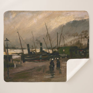Amsterdam Fishermen's Harbor Storm by Vincent Gogh Sherpa Blanket
