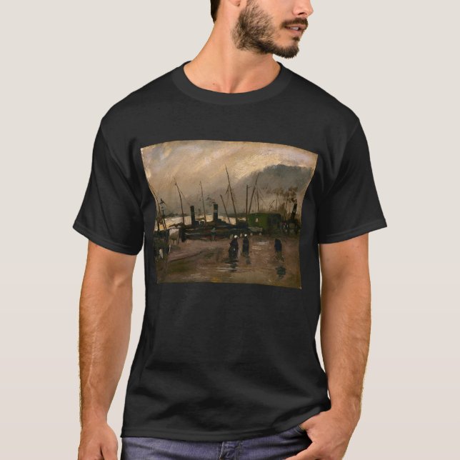 Amsterdam Fishermen's Harbor Storm by Vincent Gogh T-Shirt (Front)