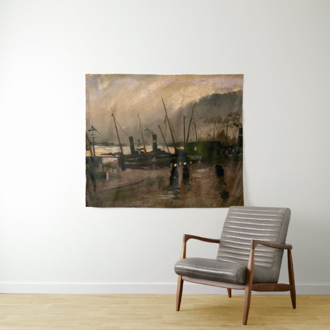 Amsterdam Fishermen's Harbor Storm by Vincent Gogh Tapestry (In Situ (Horizontal))