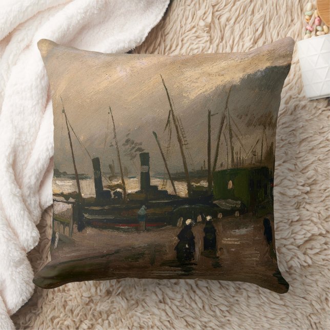 Amsterdam Fishermen's Harbor Storm by Vincent Gogh Throw Pillow (Blanket)