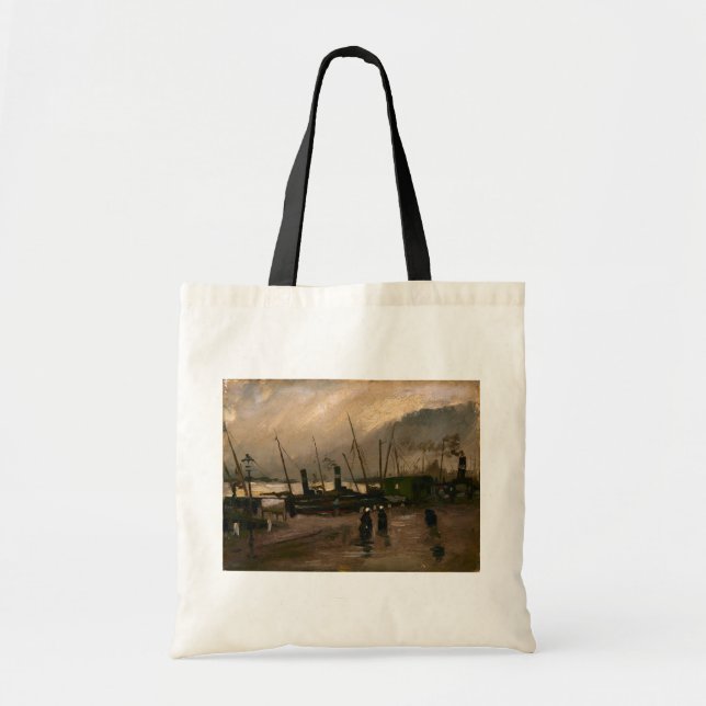 Amsterdam Fishermen's Harbor Storm by Vincent Gogh Tote Bag (Front)