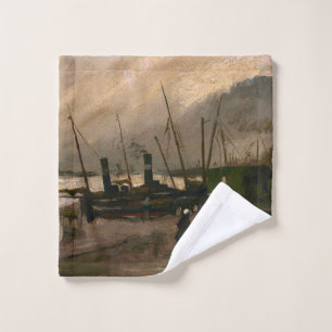 Amsterdam Fishermen's Harbor Storm by Vincent Gogh Wash Cloth