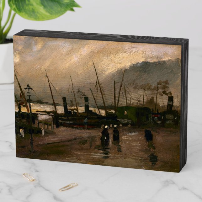 Amsterdam Fishermen's Harbor Storm by Vincent Gogh Wooden Box Sign (In Situ Horizontal)