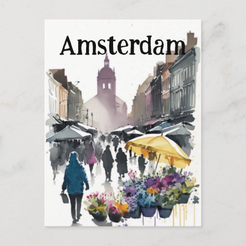 Amsterdam flower market postcard