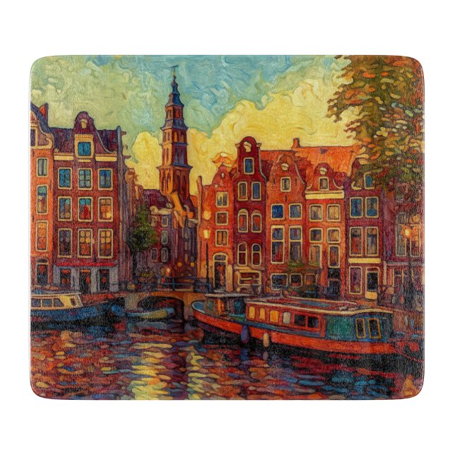 Amsterdam Gilded Waters | Vibrant Dutch Canal Cutting Board (Front)