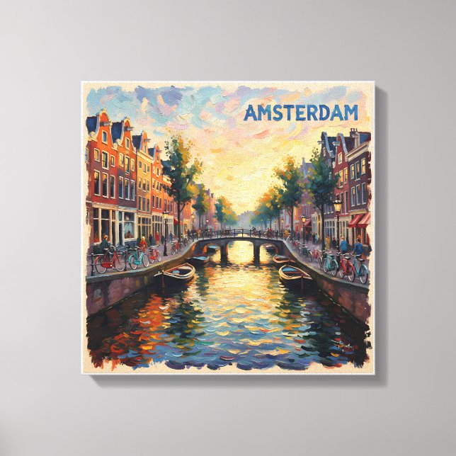 Amsterdam Golden Canal Reflections Canvas Print (Front)