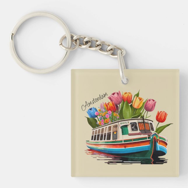 Amsterdam Holland Boat Travel Keychain (Front)