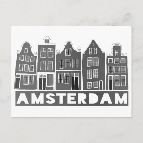 Amsterdam Holland Canal Houses Travel Black WHite Postcard