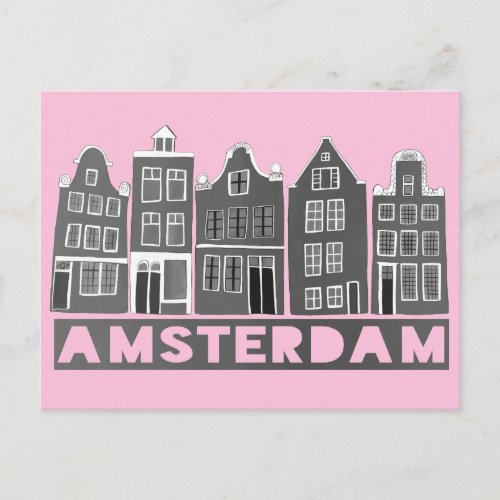 Amsterdam Holland Canal Houses Travel Black WHite Postcard