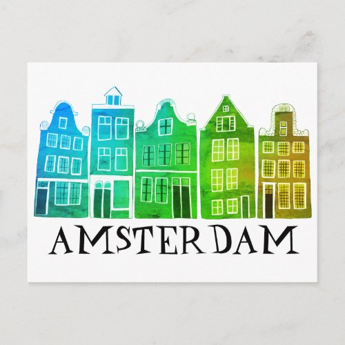 Amsterdam Holland Canal Houses Travel Colorful Postcard