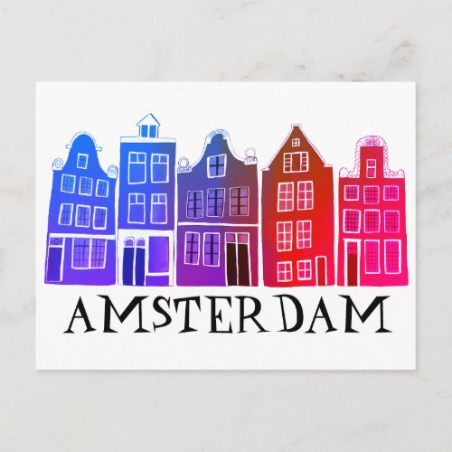 Amsterdam Holland Canal Houses Travel Colorful Postcard