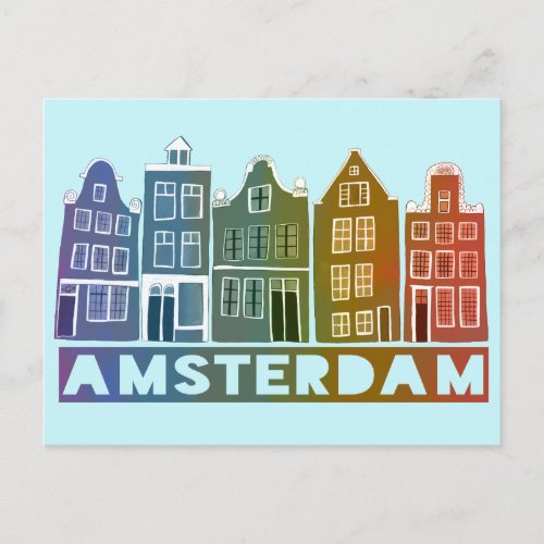 Amsterdam Holland Canal Houses Travel Colorful Postcard
