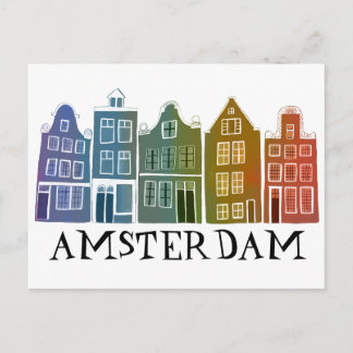 Amsterdam Holland Canal Houses Travel Colorful Postcard
