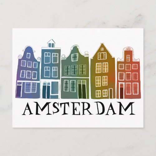 Amsterdam Holland Canal Houses Travel Colorful Postcard