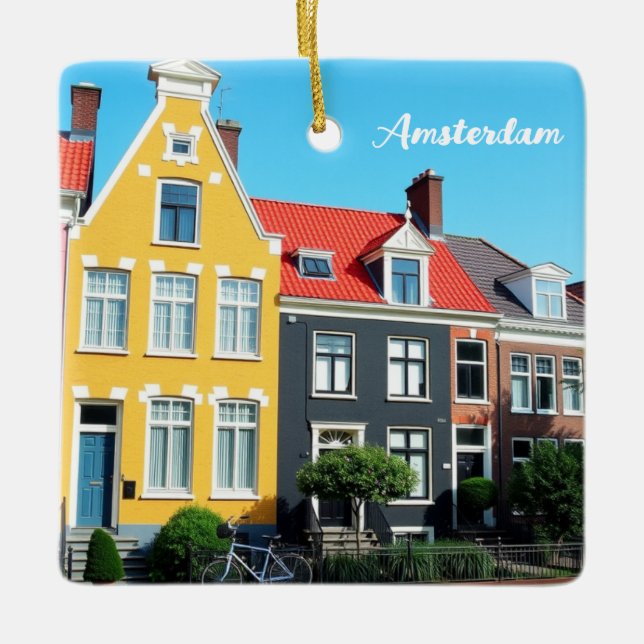 Amsterdam Holland Houses Travel souvenir Ceramic Ornament (Front)
