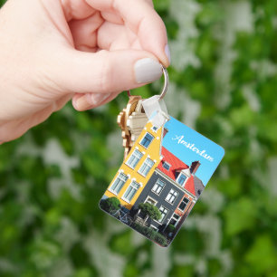 Amsterdam Holland Houses Travel souvenir Keychain
