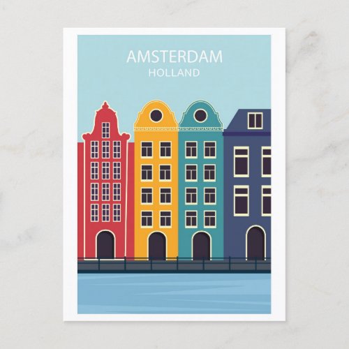 Amsterdam Holland Vintage Colorful Canal House Postcard