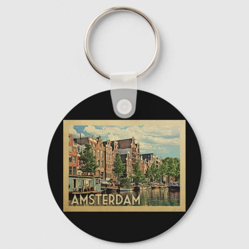 Amsterdam Holland Vintage Travel Keychain