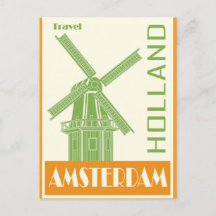 Amsterdam Holland Vintage Windmill Travel Postcard
