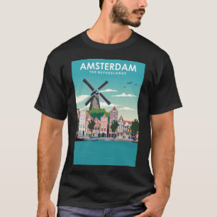 Amsterdam Holland Windmill Travel Poster T-Shirt
