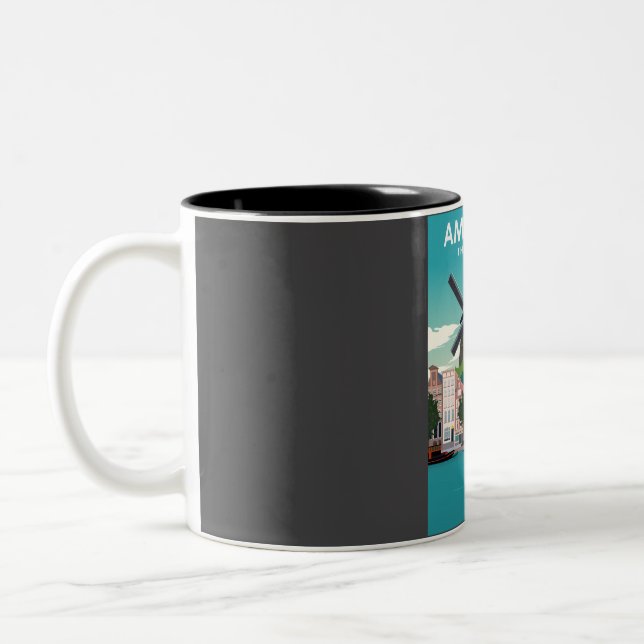 Amsterdam Holland Windmill Travel Poster  Two-Tone Coffee Mug (Left)