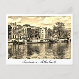 Amsterdam, Houseboats, vintage Netherlands Postcard