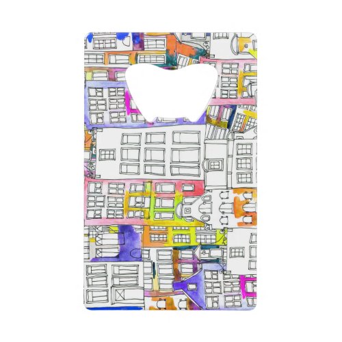 Amsterdam Houses Watercolor Seamless Pattern Credit Card Bottle Opener