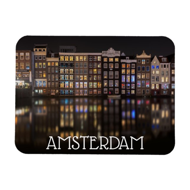 Amsterdam houses with colorful lights in the night magnet (Horizontal)