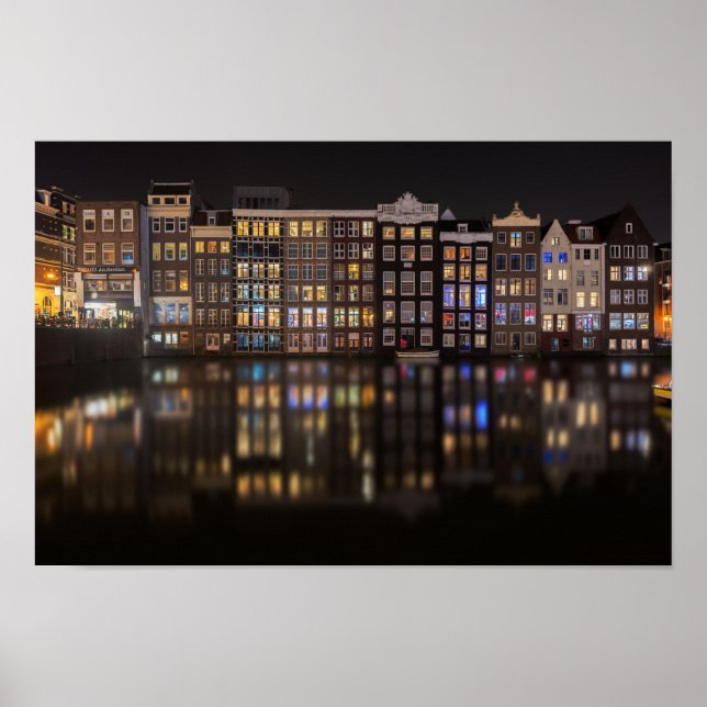 Amsterdam houses with colorful lights in the night poster (Front)