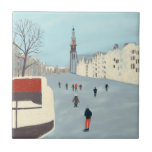 Amsterdam ice skating in winter ceramic tile<br><div class="desc">Sometimes when it gets cold in Amsterdam the canals freeze and people can ice skate on them!</div>