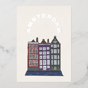 Amsterdam Iconic Architecture Art Illustration Foil Holiday Card