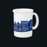 Amsterdam in blue Delftware style Beverage Pitcher<br><div class="desc">White porcelain pitcher with traditional canal houses and boats in blue Delftware style on a white background.</div>