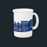 Amsterdam in blue Delftware style Beverage Pitcher<br><div class="desc">White porcelain pitcher with traditional canal houses and boats in blue Delftware style on a white background.</div>