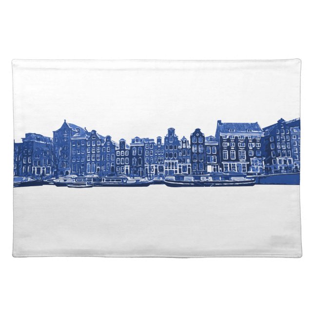 Amsterdam in blue Delftware style Cloth Placemat (Front)