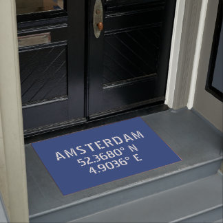 Amsterdam Latitude Longitude Blue Doormat