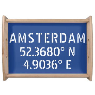 Amsterdam Latitude Longitude Blue Serving Tray