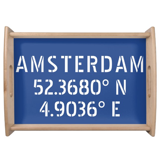 Amsterdam Latitude Longitude Blue Serving Tray (Front)