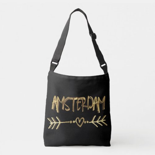 Amsterdam Love Dutch City Gold Typography Elegant Crossbody Bag