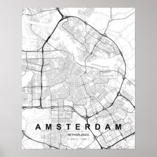 Amsterdam Minimalist Map (Black & White) Poster