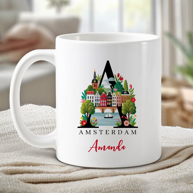 Amsterdam Monogram Letter A Personalized Gift Coffee Mug (Amsterdam Monogram Letter A Personalized Gift Coffee Mug)