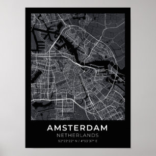Amsterdam Netherlands Black City Map Poster