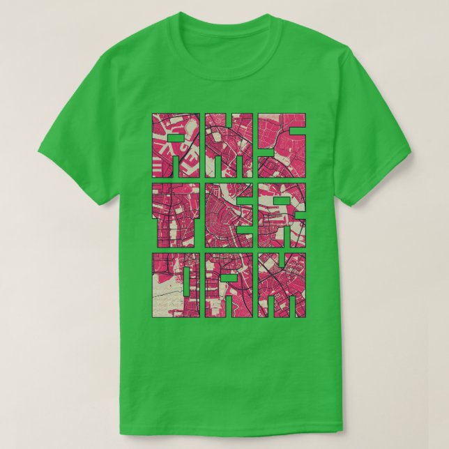 Amsterdam Netherlands Blossom City Map Typography  T-Shirt (Design Front)