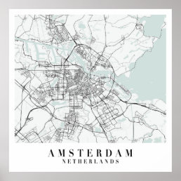 Amsterdam Netherlands Blue Water Street Map Poster