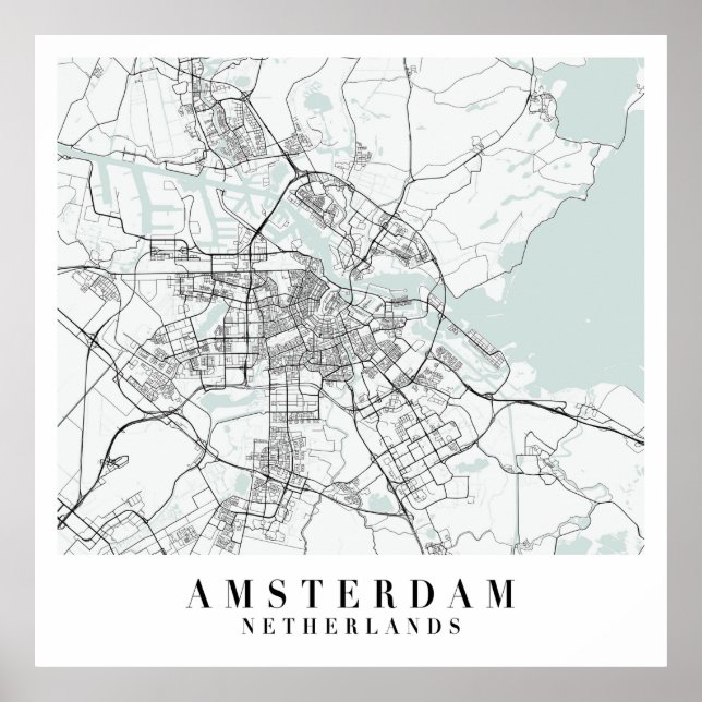 Amsterdam Netherlands Blue Water Street Map Poster (Front)