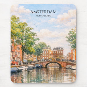 Amsterdam Netherlands Canal Colorful City Travel Mouse Pad