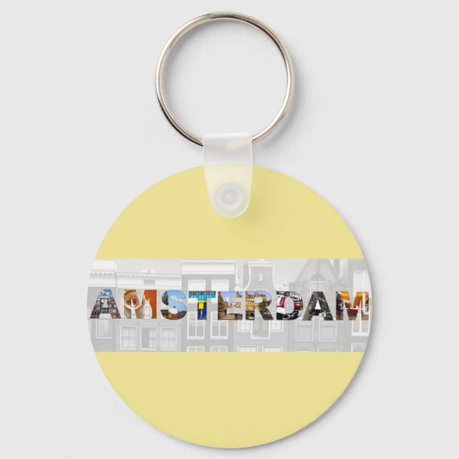 Amsterdam Netherlands Canal Homes Travel Photos Keychain (Front)