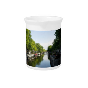 Amsterdam Netherlands Canal Houseboats Photo Drink Pitcher