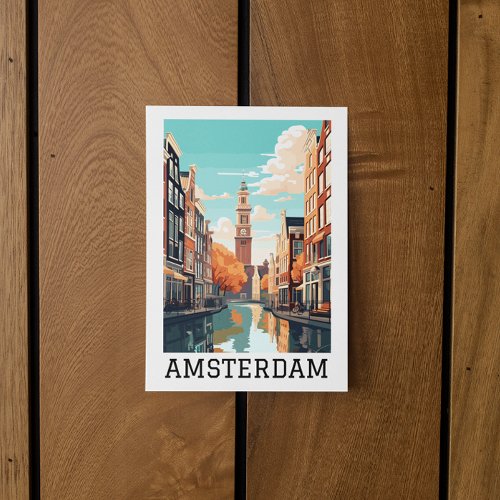 Amsterdam Netherlands Canal Travel Postcard