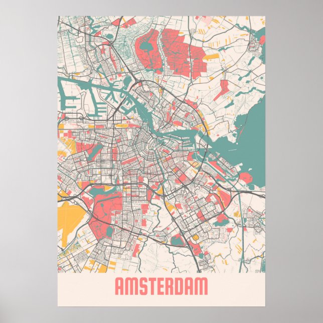 Amsterdam - Netherlands Chalk City Map Poster (Front)